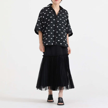 【7月下旬お届け予定】F-SH-04「Feather dot」Relax shirt 【BLACK WHITE】