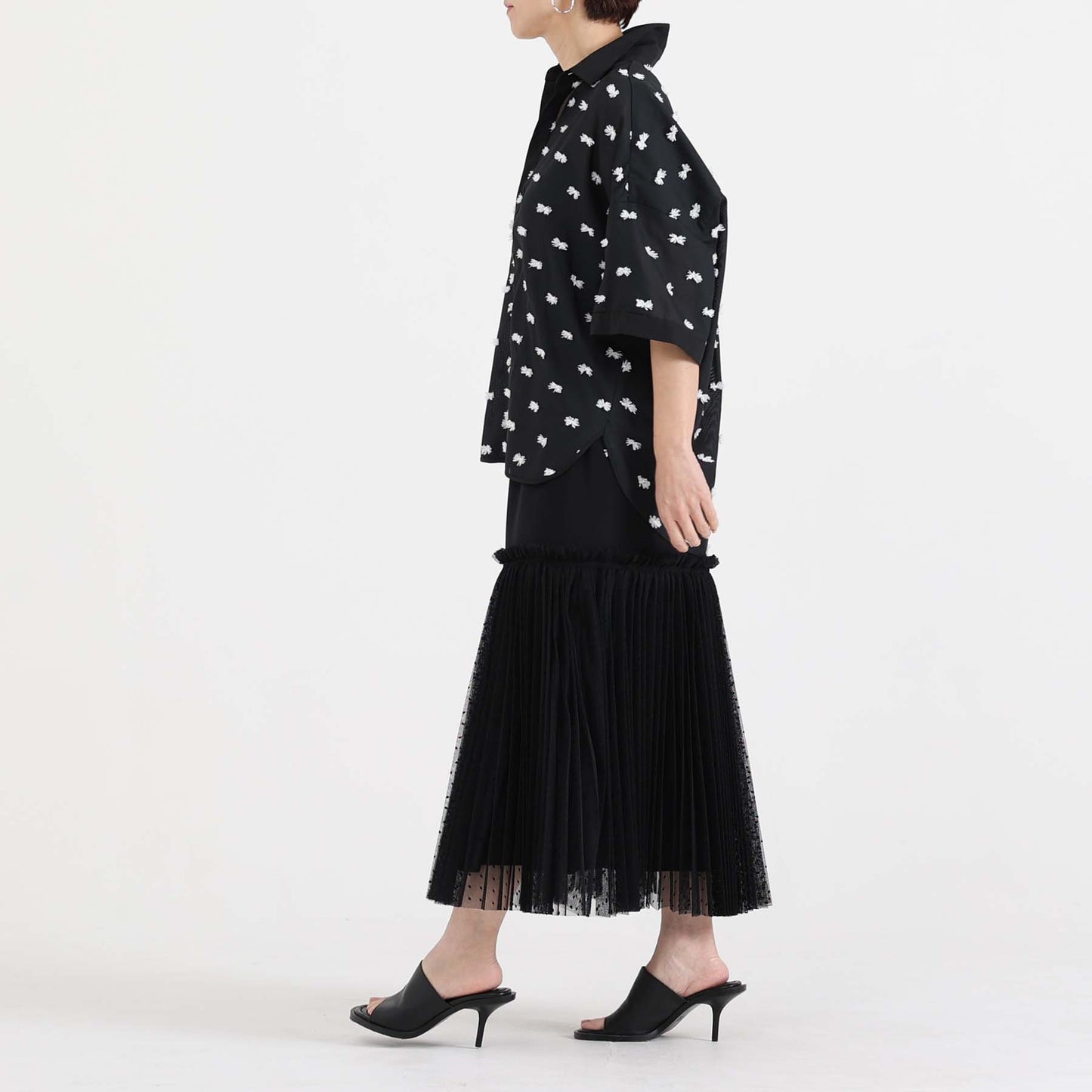 【7月下旬お届け予定】F-SH-04「Feather dot」Relax shirt 【BLACK WHITE】
