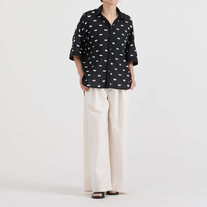【7月下旬お届け予定】F-SH-04「Feather dot」Relax shirt 【BLACK WHITE】