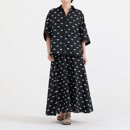 【7月下旬お届け予定】F-SH-04「Feather dot」Relax shirt 【BLACK WHITE】