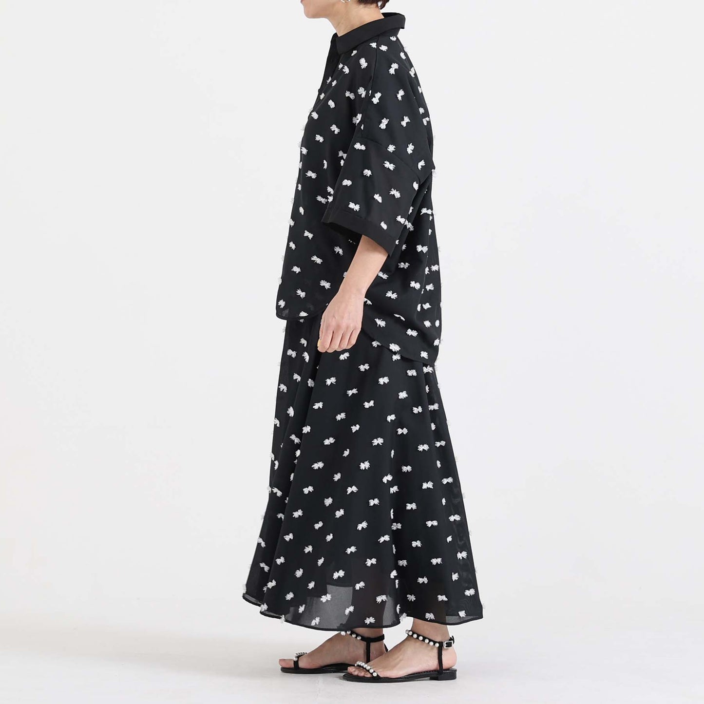 【7月下旬お届け予定】F-SH-04「Feather dot」Relax shirt 【BLACK WHITE】