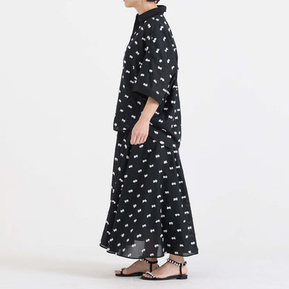 【7月下旬お届け予定】F-SH-04「Feather dot」Relax shirt 【BLACK WHITE】