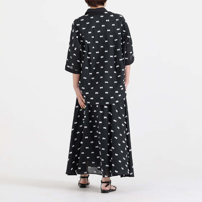 【7月下旬お届け予定】F-SH-04「Feather dot」Relax shirt 【BLACK WHITE】