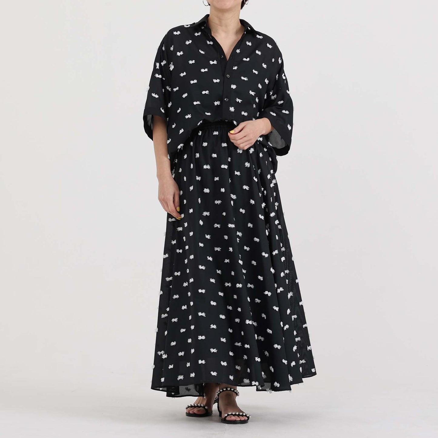 【7月下旬お届け予定】F-SH-04「Feather dot」Relax shirt 【BLACK WHITE】