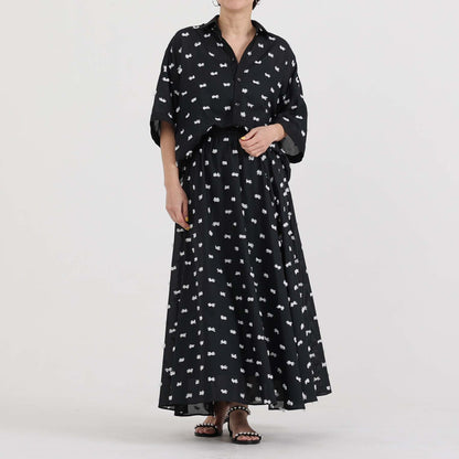 【7月下旬お届け予定】F-SH-04「Feather dot」Relax shirt 【BLACK WHITE】