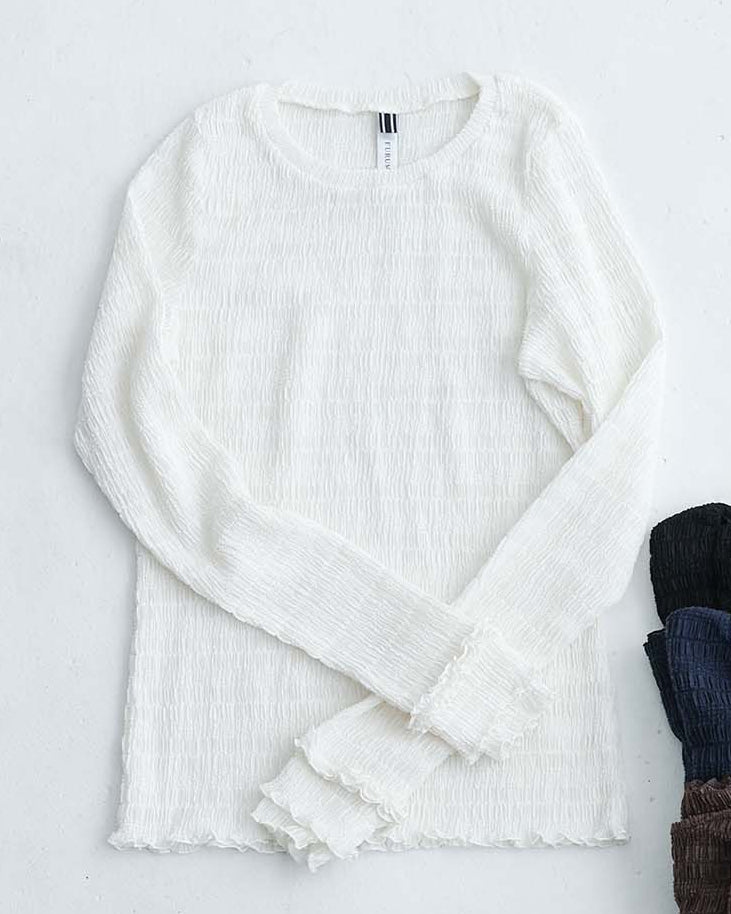 2026AW【9月下旬お届け予定】 F-CS-12「Shirring knit」Crew-neck tops【全4色】