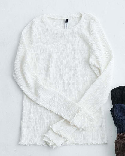 2026AW【9月下旬お届け予定】 F-CS-12「Shirring knit」Crew-neck tops【全4色】