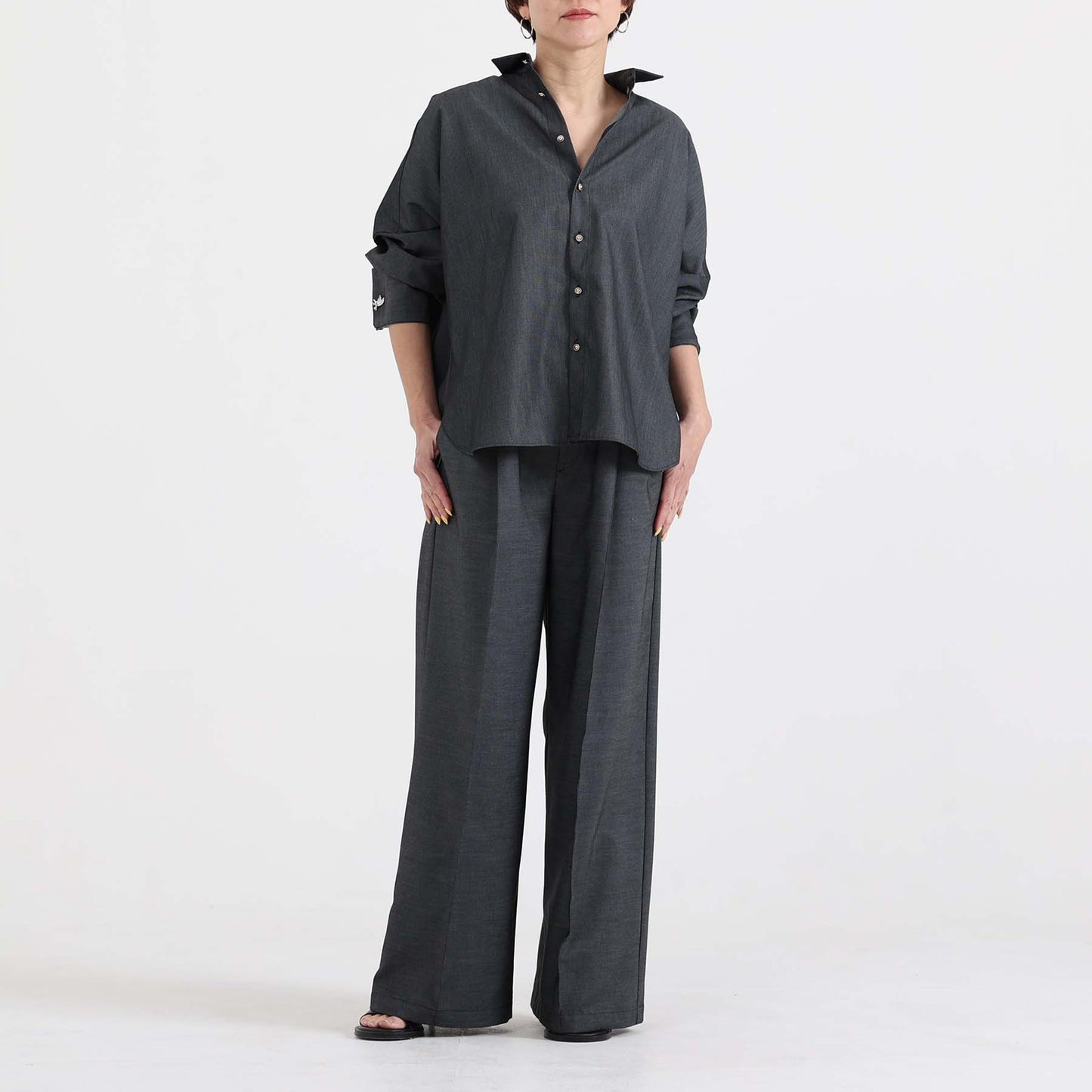 F-PT-10「Function light denim」Easy wide pants【BLACK】