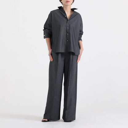 F-PT-10「Function light denim」Easy wide pants【BLACK】