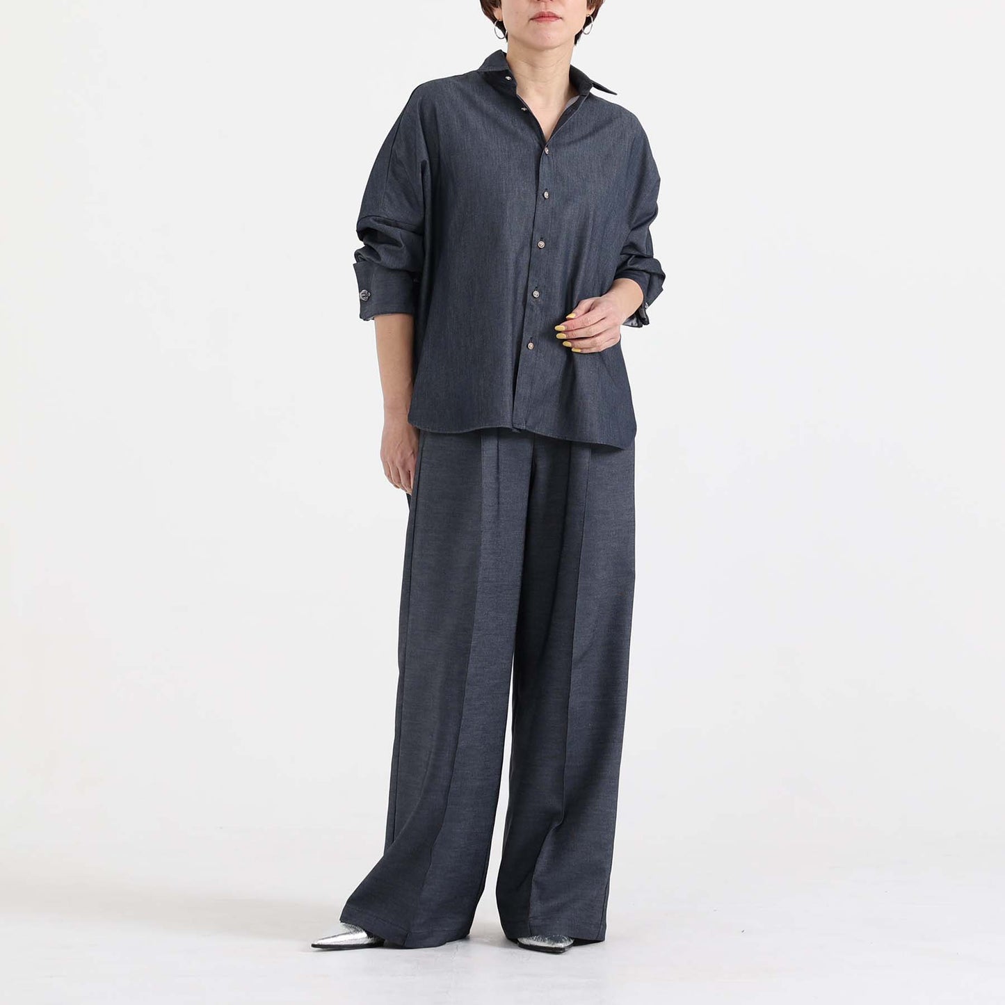 F-PT-10「Function light denim」Easy wide pants【NAVY】