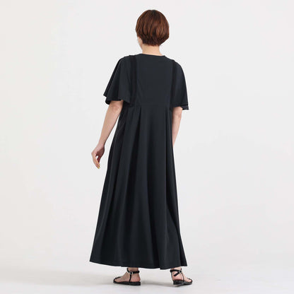 F-DR-05「Dry pique」Flare sleeve dress【NAVY】