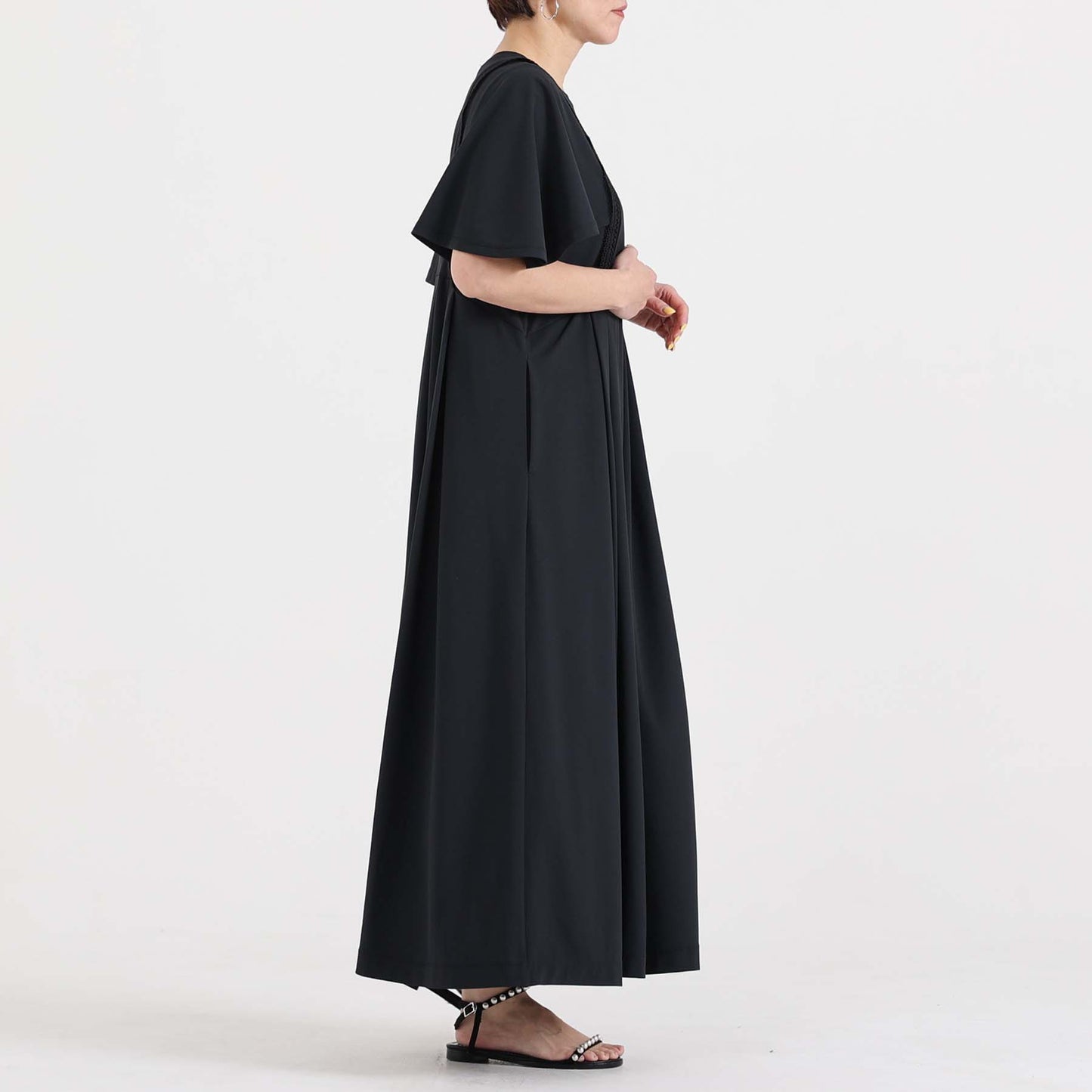 F-DR-05「Dry pique」Flare sleeve dress【NAVY】