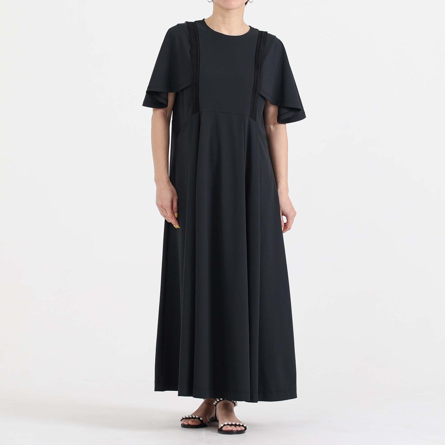 F-DR-05「Dry pique」Flare sleeve dress【NAVY】