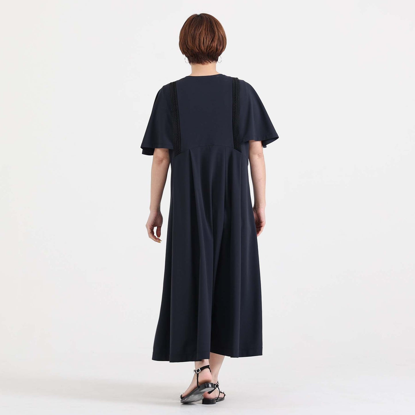 F-DR-05「Dry pique」Flare sleeve dress【NAVY】