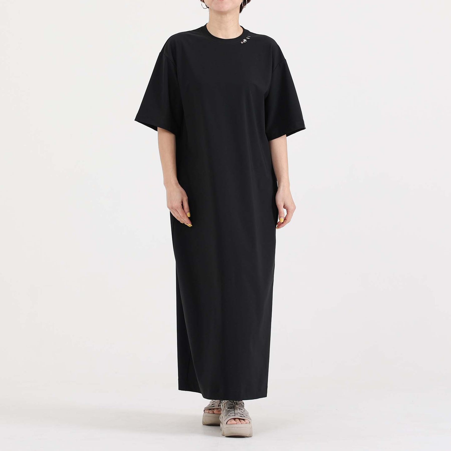F-DR-04「Dry tricot knit」Straight dress【BROWN】