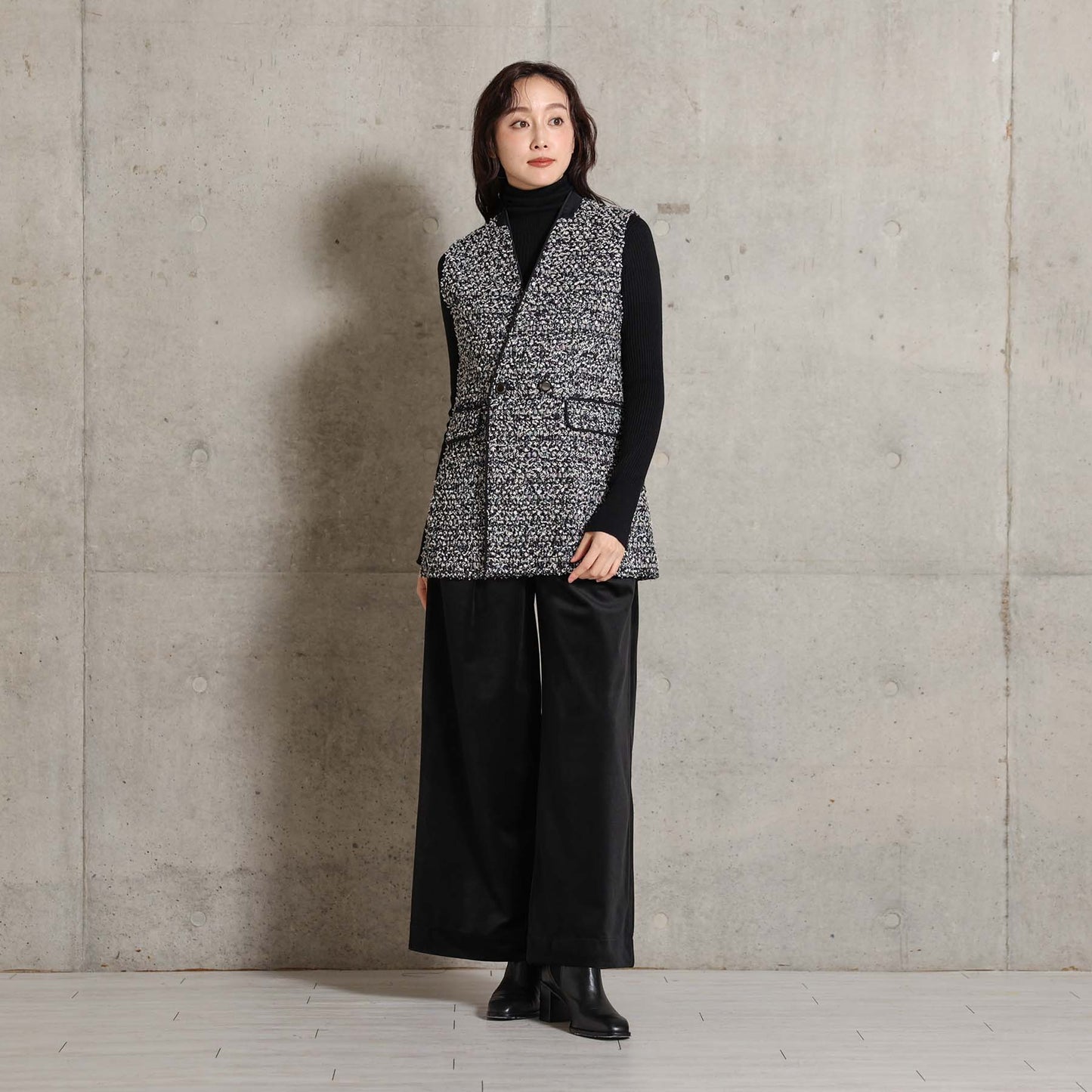 2026AW【10月下旬お届け予定】 F-VT-03「Wreath tweed/Layer check tweed」Double-breasted gilet【全2色】