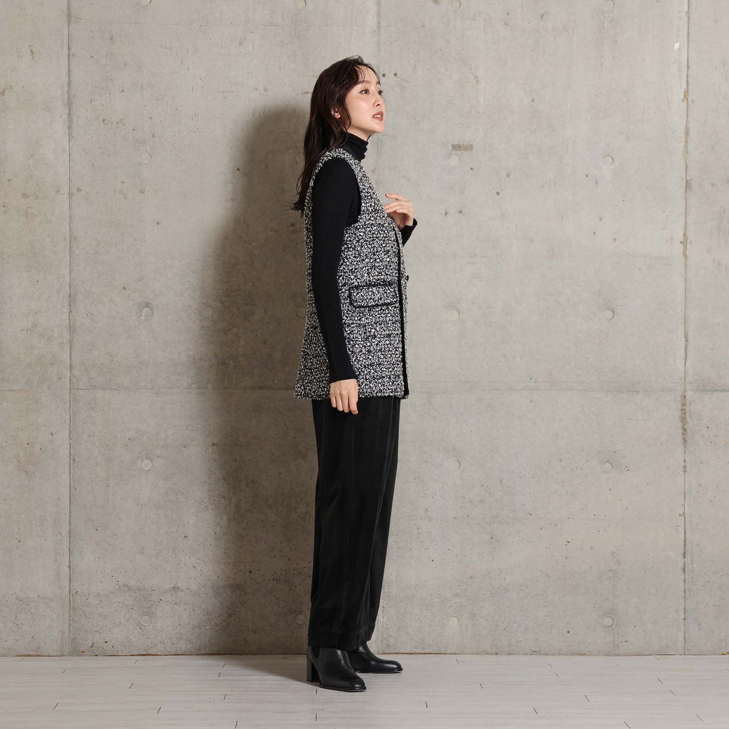 2026AW【10月下旬お届け予定】 F-VT-03「Wreath tweed/Layer check tweed」Double-breasted gilet【全2色】
