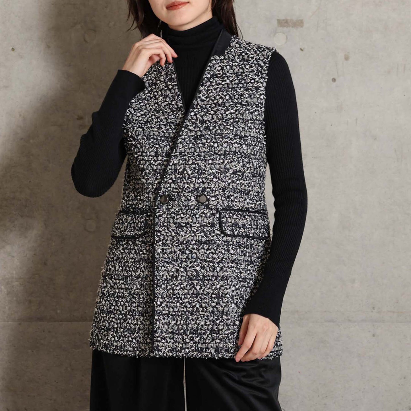 2026AW【10月下旬お届け予定】 F-VT-03「Wreath tweed/Layer check tweed」Double-breasted gilet【全2色】