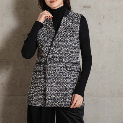 2026AW【10月下旬お届け予定】 F-VT-03「Wreath tweed/Layer check tweed」Double-breasted gilet【全2色】