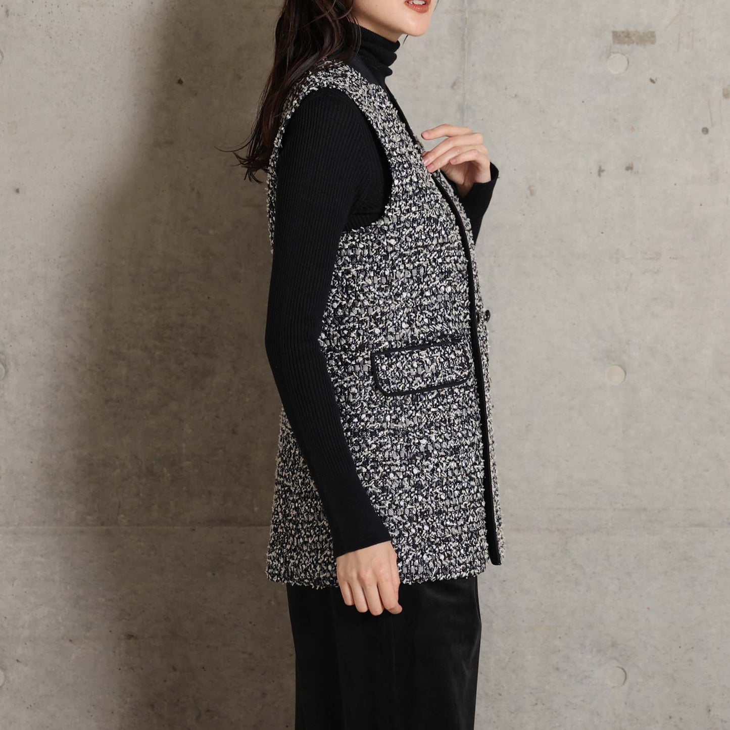 2026AW【10月下旬お届け予定】 F-VT-03「Wreath tweed/Layer check tweed」Double-breasted gilet【全2色】