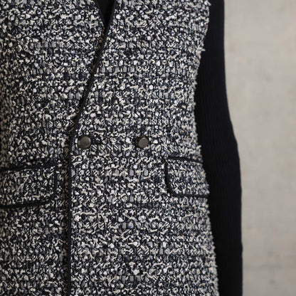2026AW【10月下旬お届け予定】 F-VT-03「Wreath tweed/Layer check tweed」Double-breasted gilet【全2色】