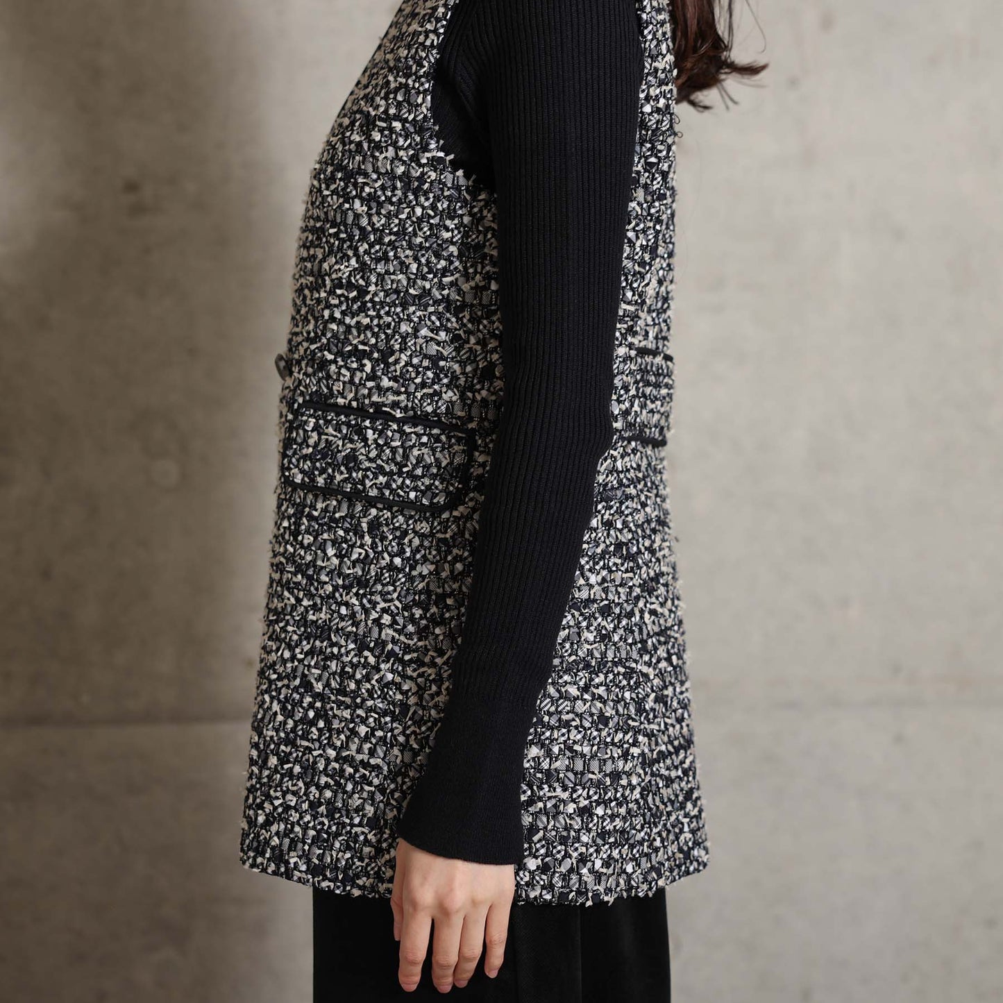 2026AW【10月下旬お届け予定】 F-VT-03「Wreath tweed/Layer check tweed」Double-breasted gilet【全2色】