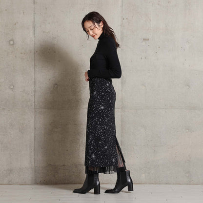 2026AW【9月下旬お届け予定】 F-SK-16「Technical knit&dot tulle」Layered Pleated Skirt【全2色】