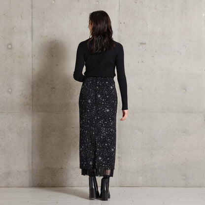 2026AW【9月下旬お届け予定】 F-SK-16「Technical knit&dot tulle」Layered Pleated Skirt【全2色】