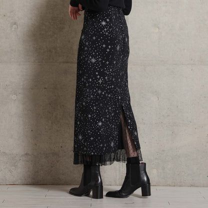 2026AW【9月下旬お届け予定】 F-SK-16「Technical knit&dot tulle」Layered Pleated Skirt【全2色】
