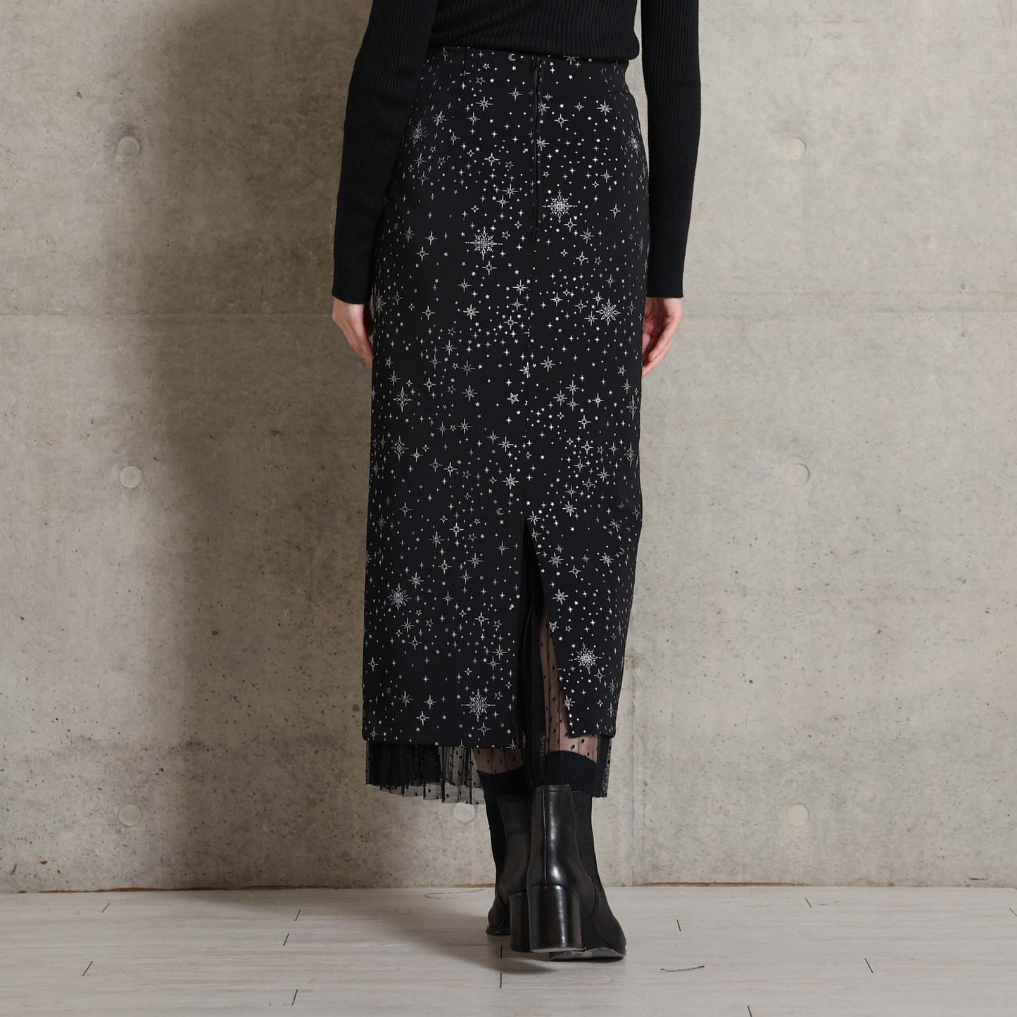 2026AW【9月下旬お届け予定】 F-SK-16「Technical knit&dot tulle」Layered Pleated Skirt【全2色】