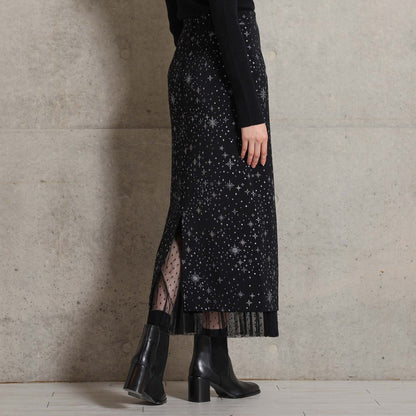 2026AW【9月下旬お届け予定】 F-SK-16「Technical knit&dot tulle」Layered Pleated Skirt【全2色】