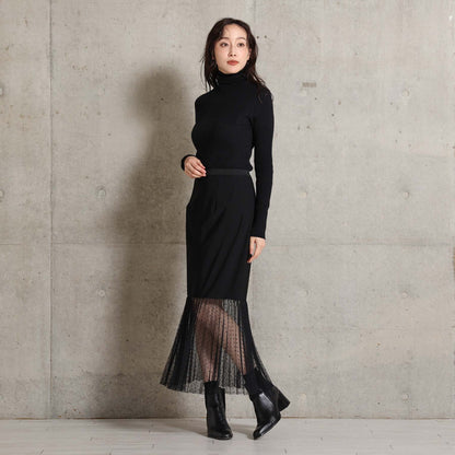 2026AW【9月下旬お届け予定】 F-SK-16「Technical knit&dot tulle」Layered Pleated Skirt【全2色】