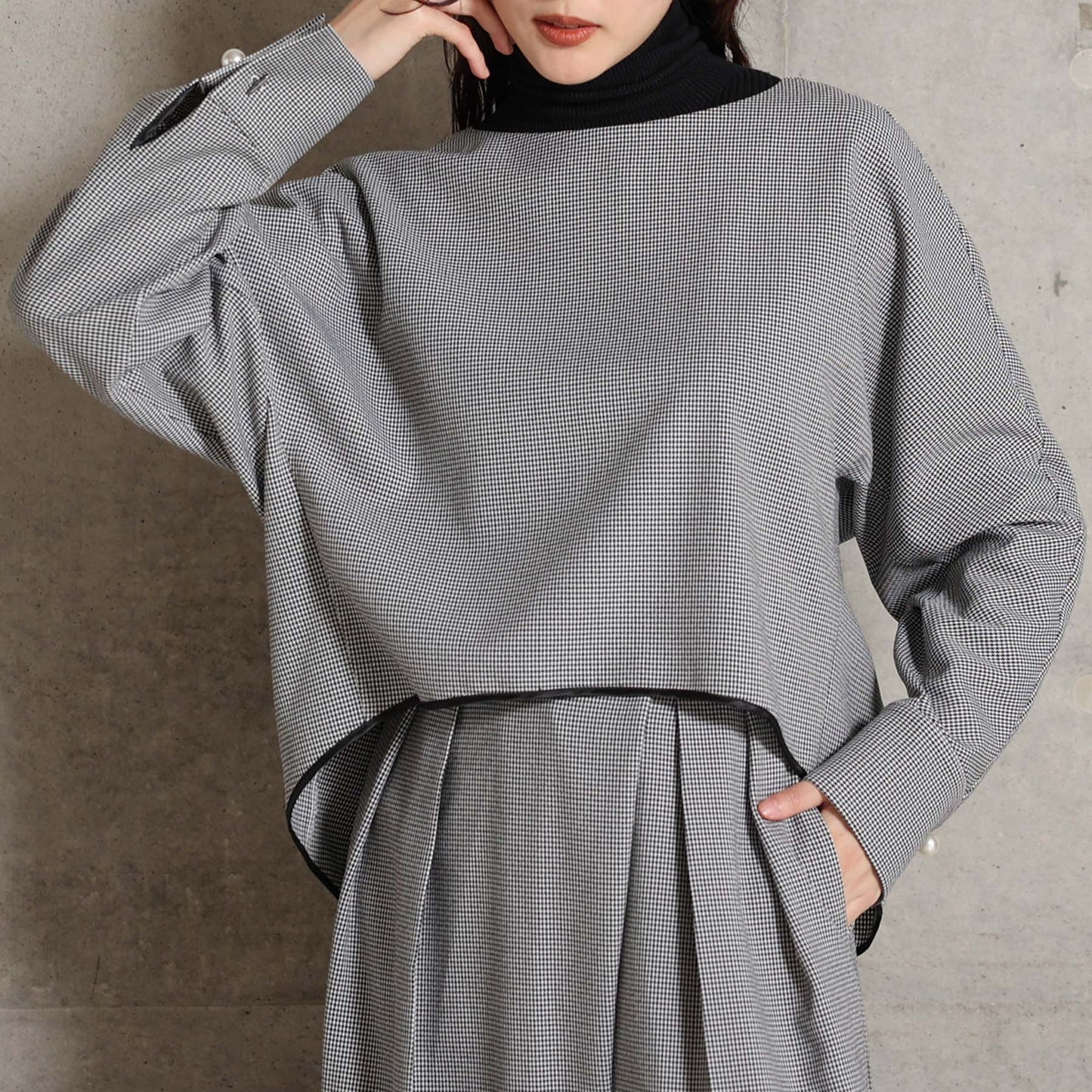 2026AW【10月下旬お届け予定】 F-BL-07H「Technical Houndstooth」Dolman sleeve blouse【全1色】