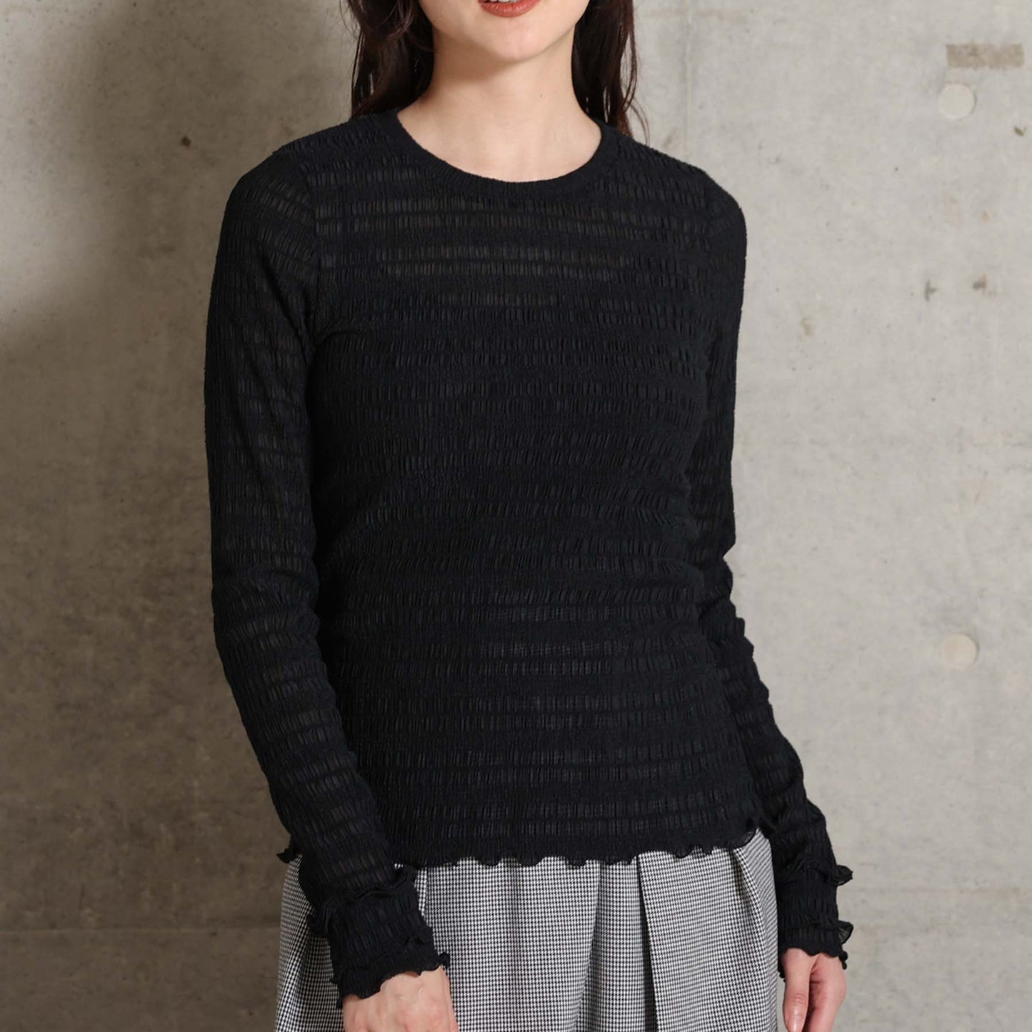 2026AW【9月下旬お届け予定】 F-CS-12「Shirring knit」Crew-neck tops【全4色】