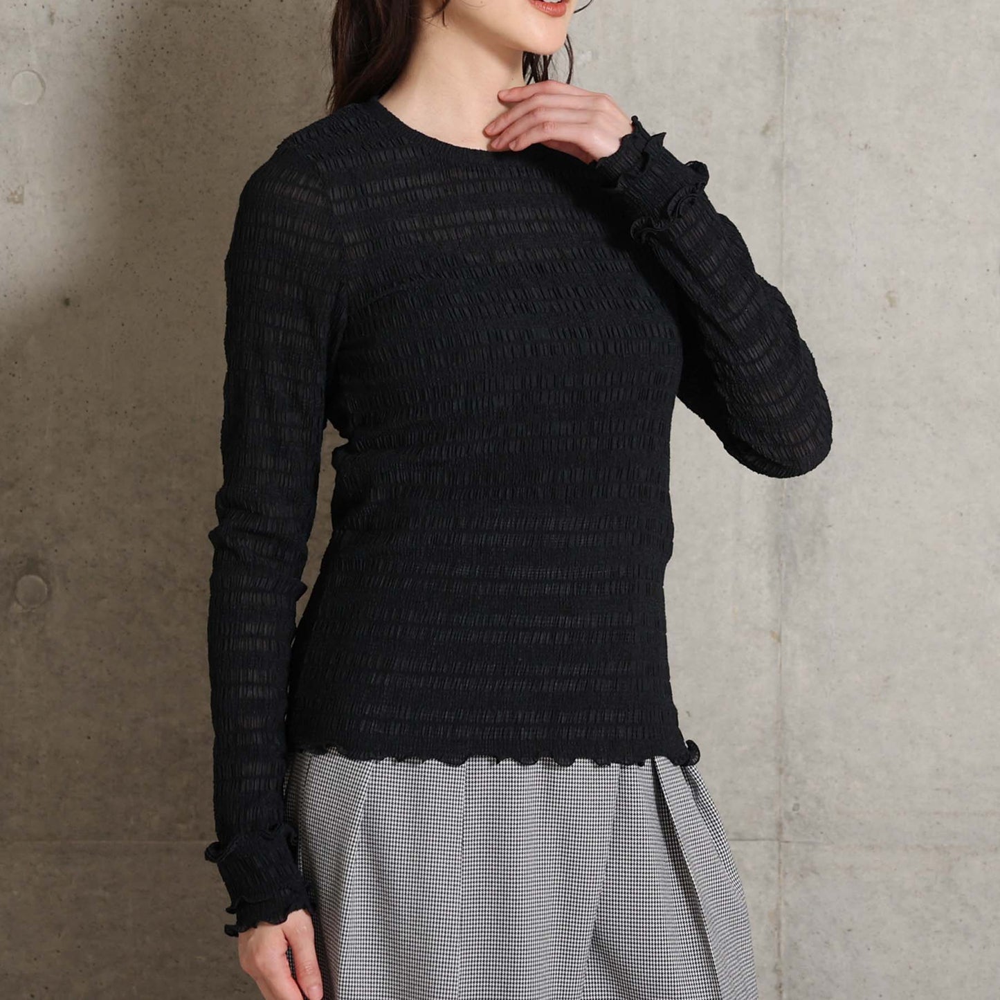 2026AW【9月下旬お届け予定】 F-CS-12「Shirring knit」Crew-neck tops【全4色】