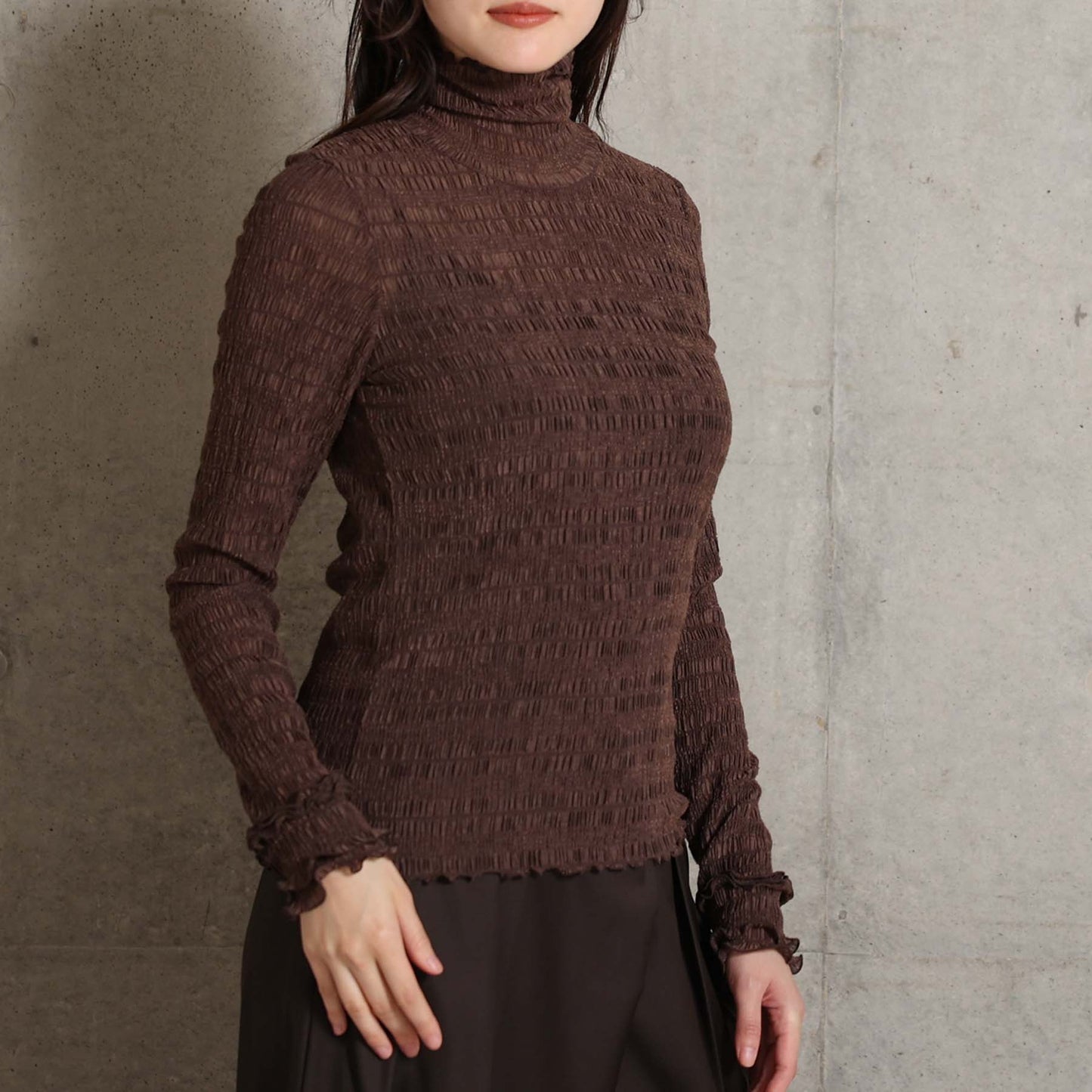2026AW【9月下旬お届け予定】 F-CS-11「Shirring knit」Turtle-neck tops【全4色】