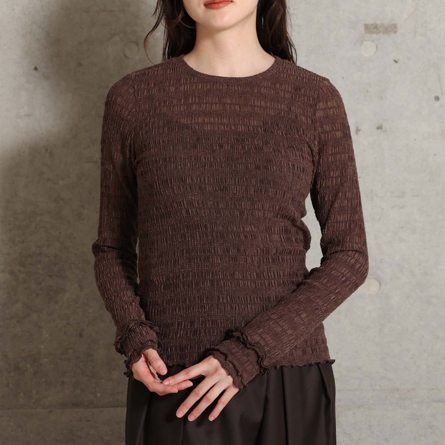 2026AW【9月下旬お届け予定】 F-CS-12「Shirring knit」Crew-neck tops【全4色】