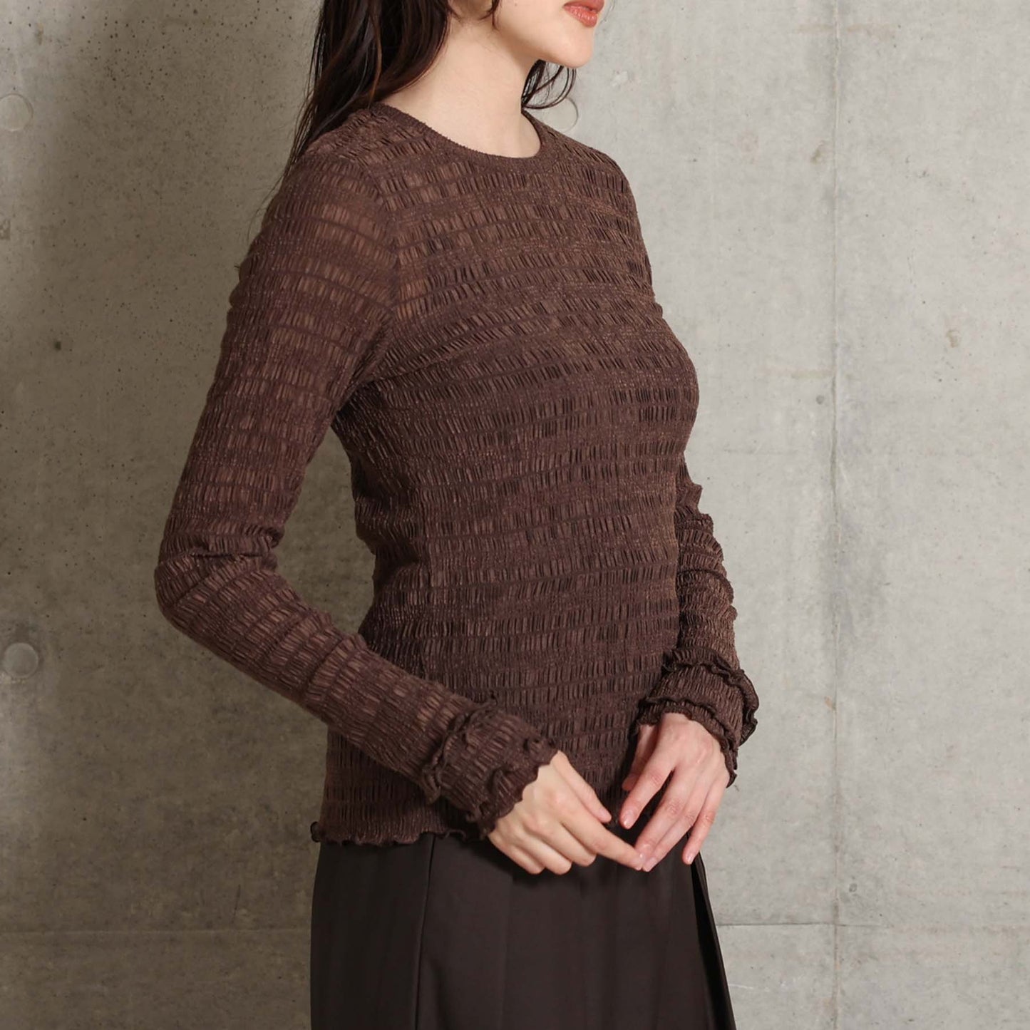 2026AW【9月下旬お届け予定】 F-CS-12「Shirring knit」Crew-neck tops【全4色】