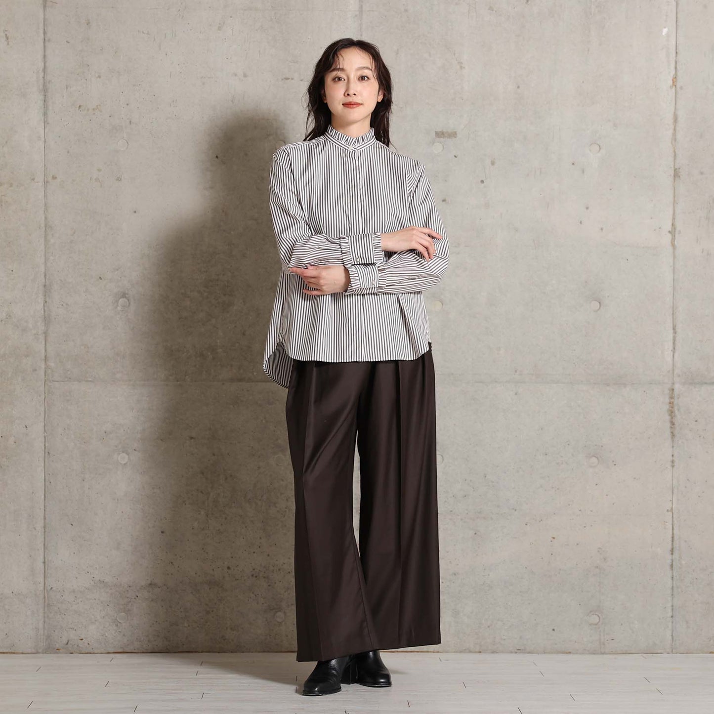 2026AW【9月上旬お届け予定】 F-SH-06「Stripe typewriter」Stand collar shirt【全3色】