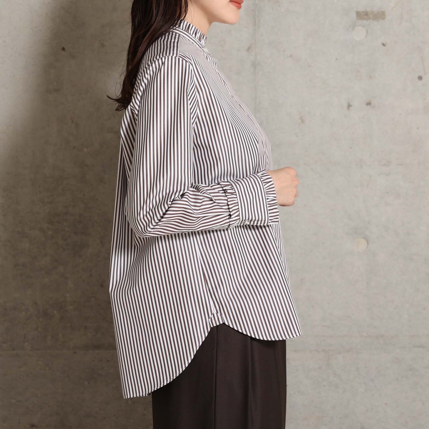 2026AW【9月上旬お届け予定】 F-SH-06「Stripe typewriter」Stand collar shirt【全3色】