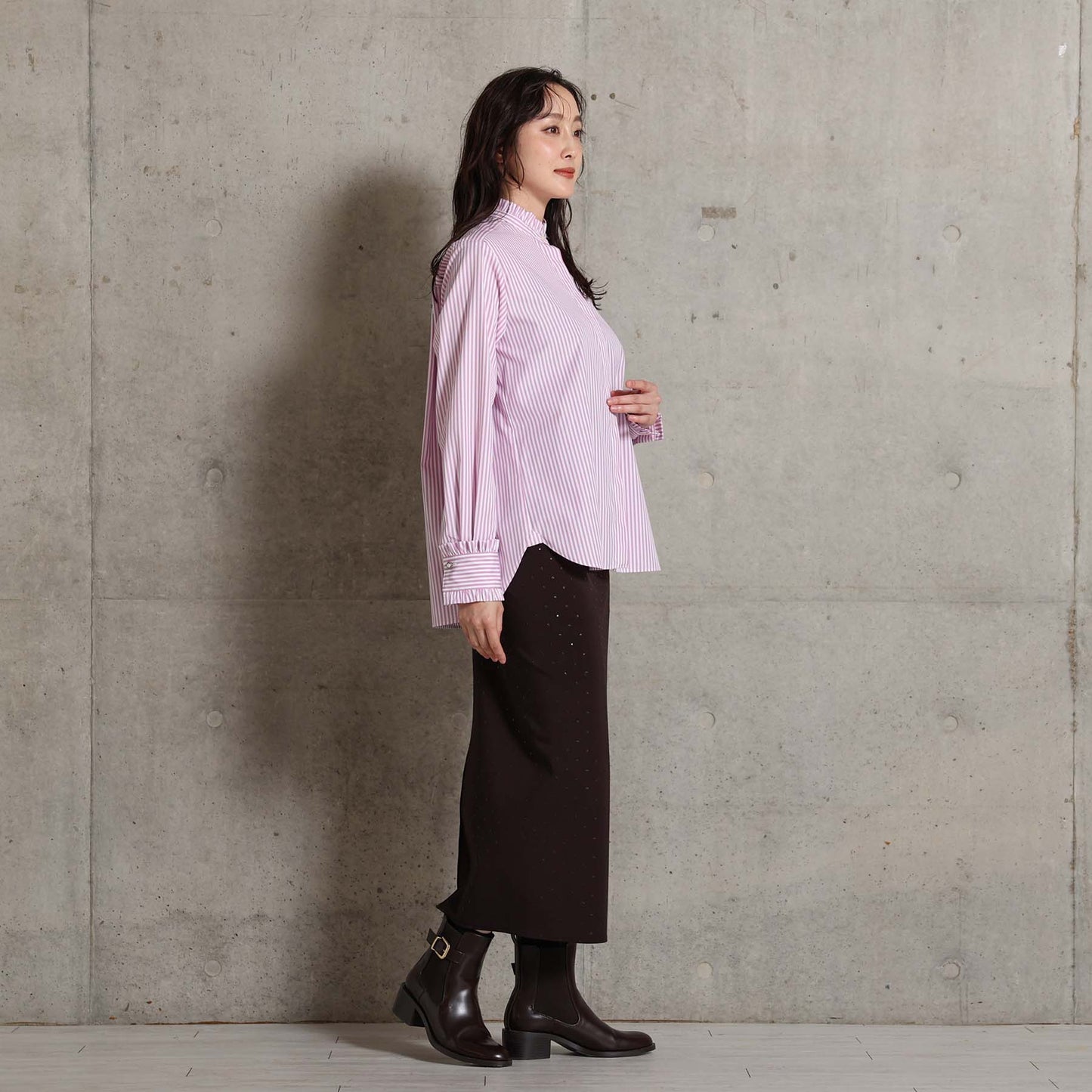2026AW【9月上旬お届け予定】 F-SH-06「Stripe typewriter」Stand collar shirt【全3色】