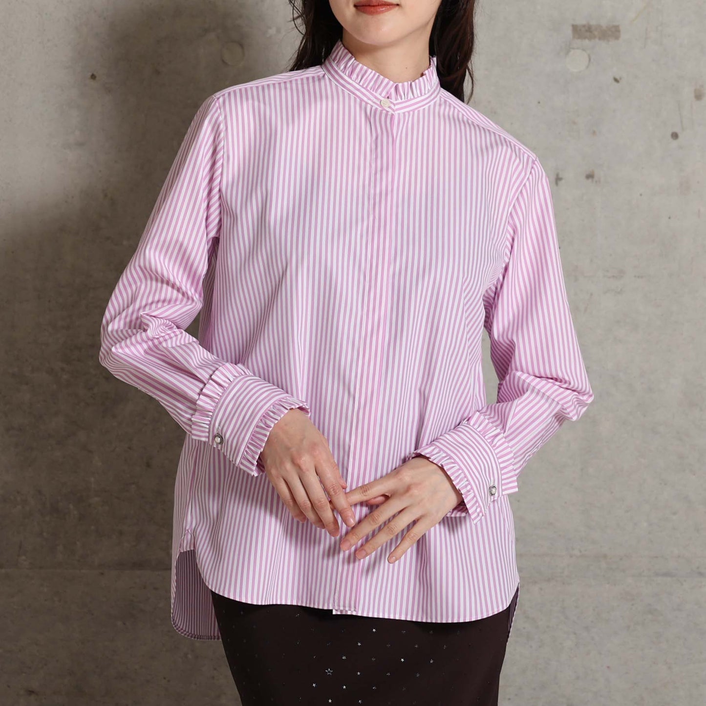 2026AW【9月上旬お届け予定】 F-SH-06「Stripe typewriter」Stand collar shirt【全3色】