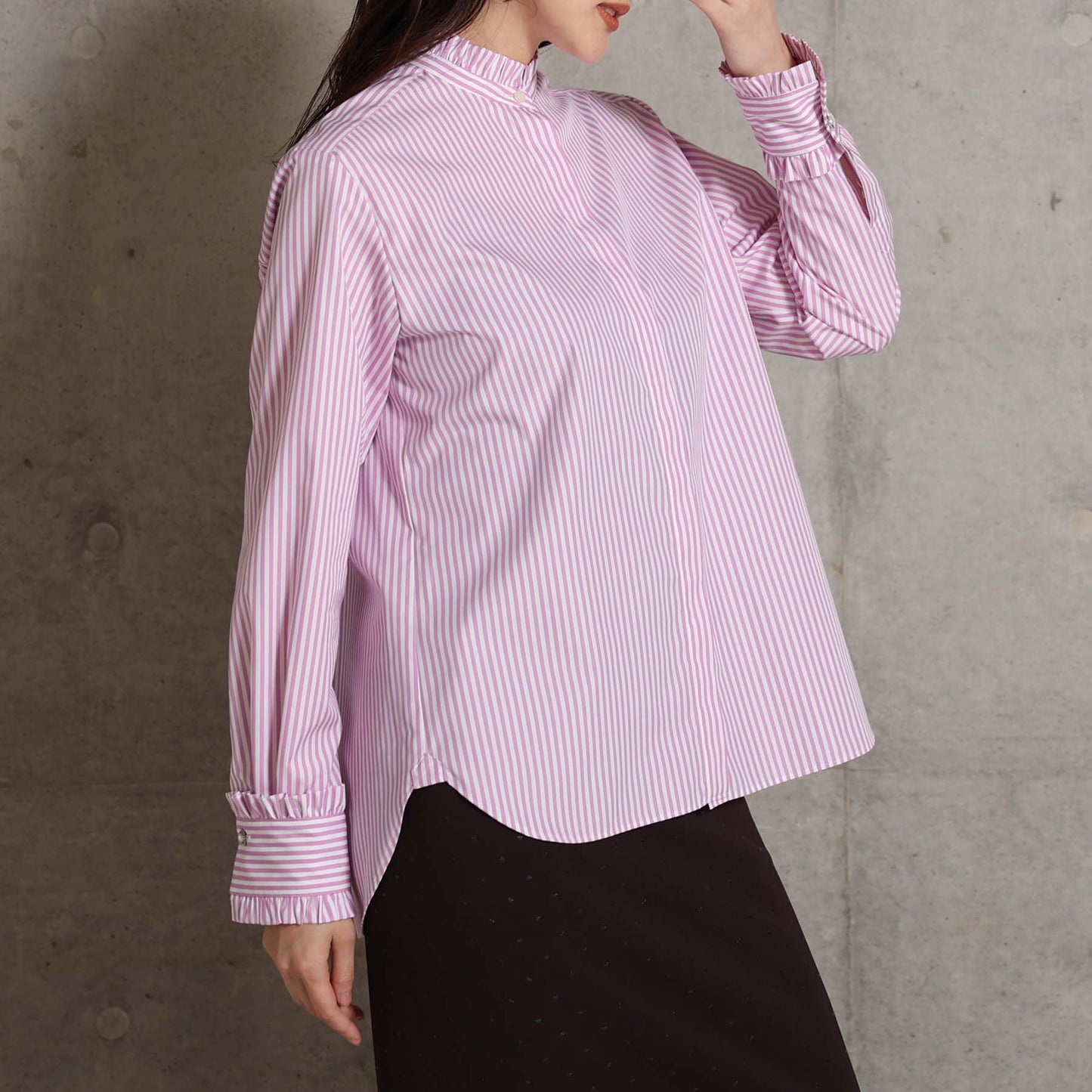 2026AW【9月上旬お届け予定】 F-SH-06「Stripe typewriter」Stand collar shirt【全3色】