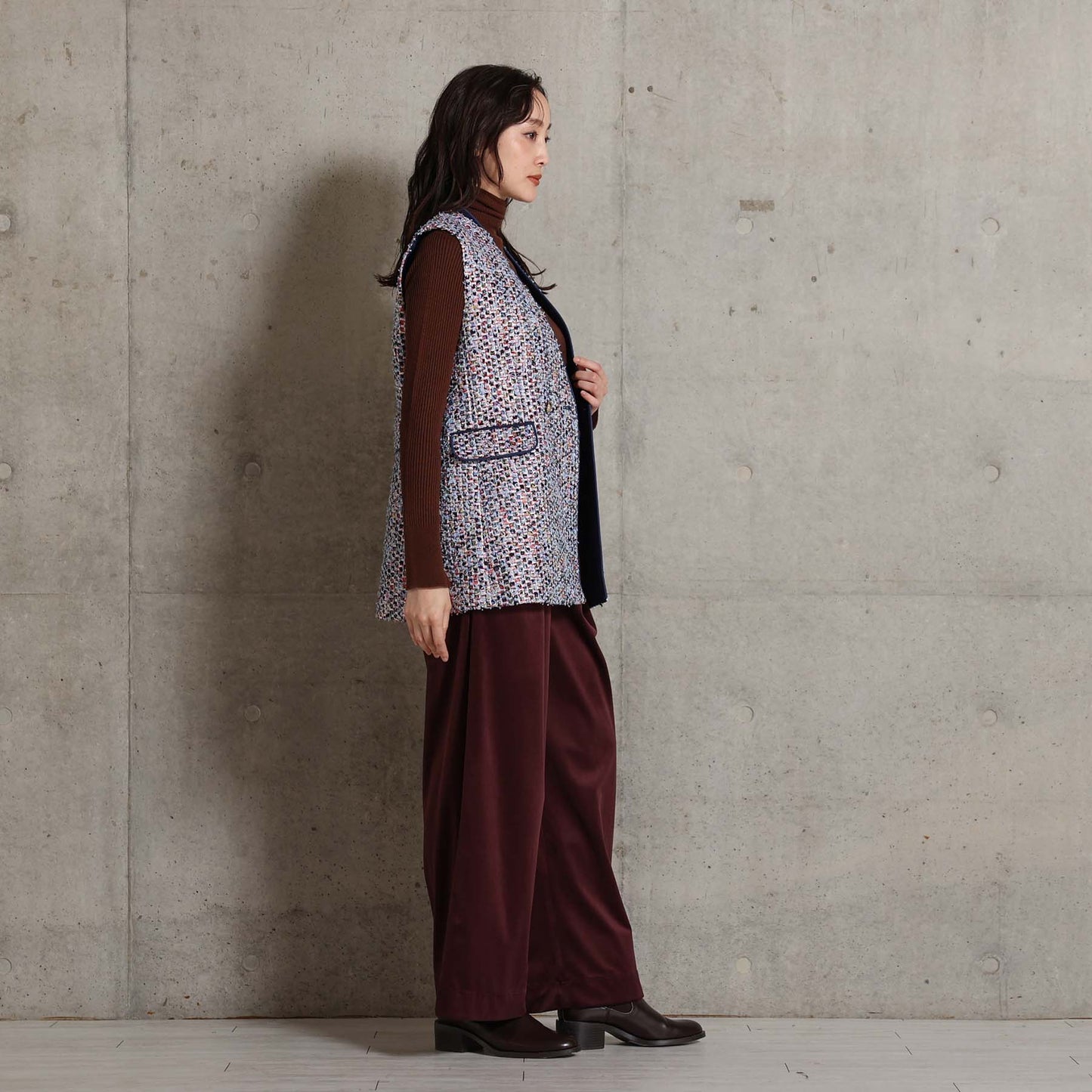 2026AW【10月下旬お届け予定】 F-VT-03「Wreath tweed/Layer check tweed」Double-breasted gilet【全2色】