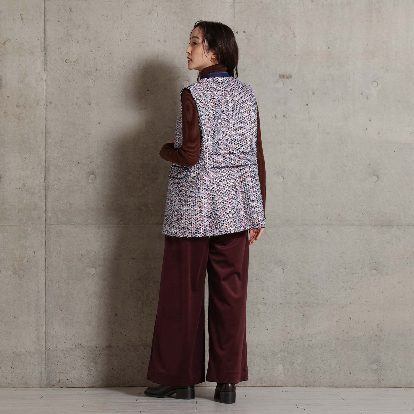 2026AW【10月下旬お届け予定】 F-VT-03「Wreath tweed/Layer check tweed」Double-breasted gilet【全2色】
