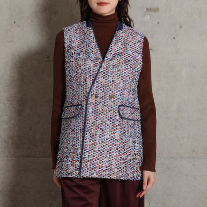 2026AW【10月下旬お届け予定】 F-VT-03「Wreath tweed/Layer check tweed」Double-breasted gilet【全2色】