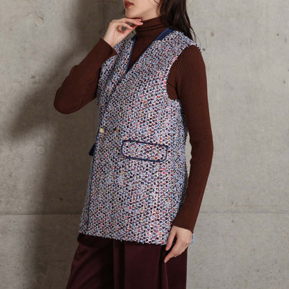 2026AW【10月下旬お届け予定】 F-VT-03「Wreath tweed/Layer check tweed」Double-breasted gilet【全2色】