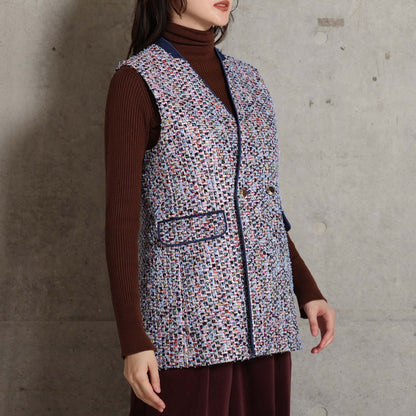 2026AW【10月下旬お届け予定】 F-VT-03「Wreath tweed/Layer check tweed」Double-breasted gilet【全2色】