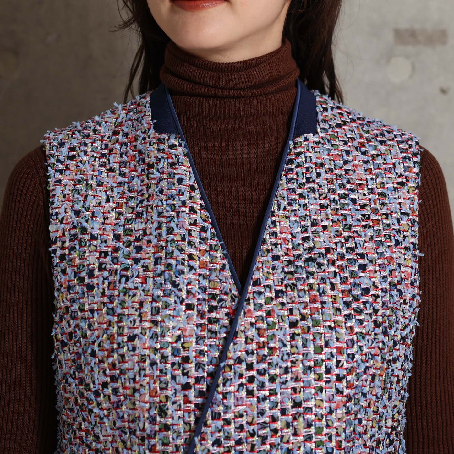 2026AW【10月下旬お届け予定】 F-VT-03「Wreath tweed/Layer check tweed」Double-breasted gilet【全2色】