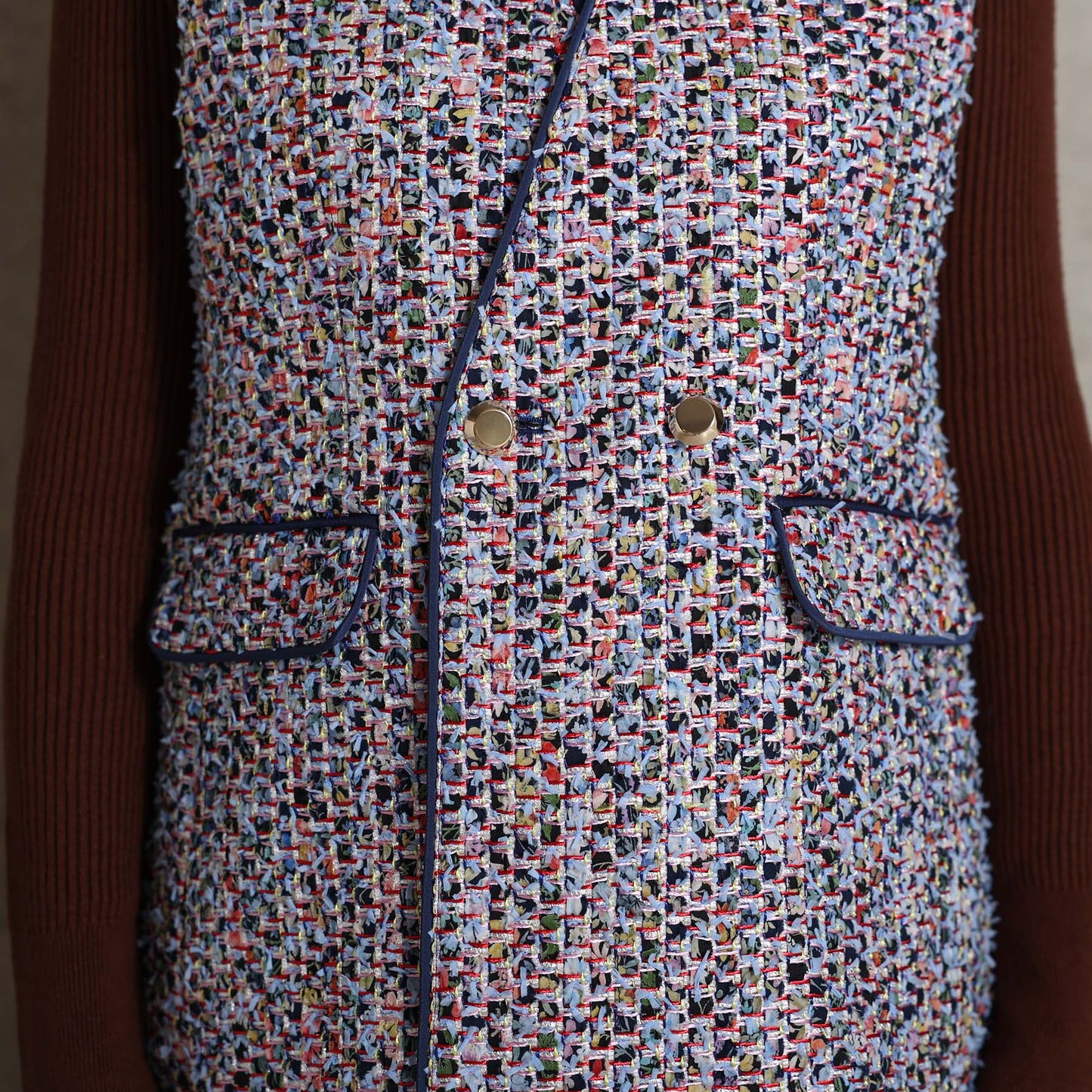 2026AW【10月下旬お届け予定】 F-VT-03「Wreath tweed/Layer check tweed」Double-breasted gilet【全2色】